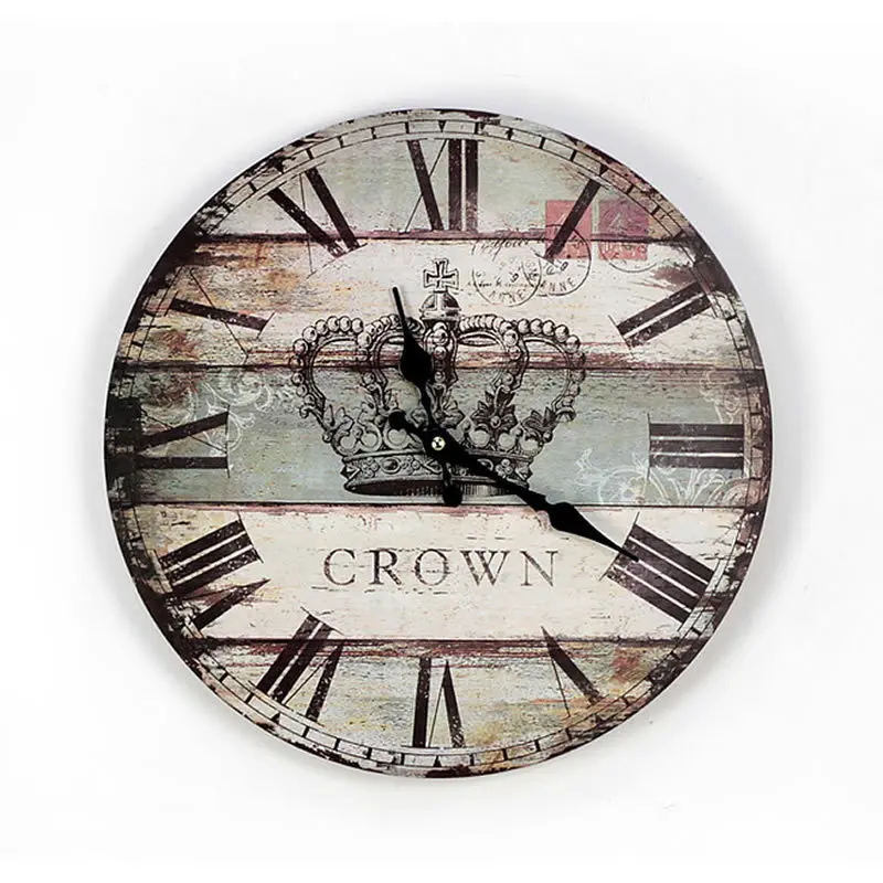 

AIBEI-Nostalgia British Style Wood coloured drawing Crown Wall Clocks Fashion Living Room Home Decor Gifts Crafts 35*35CM