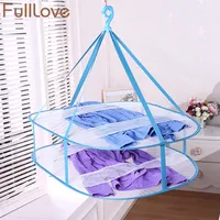 FullLove 3 Layers Folding Drying Racks & Nets Mesh Blue Sweater Underwear Bra Hanging Basket Laundry Storage & Organization image