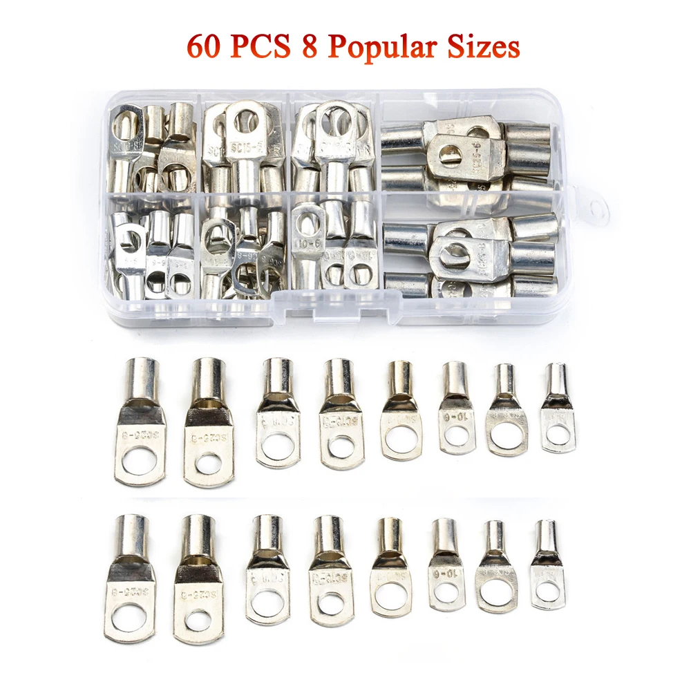 60Pcs Wire Crimp Copper Ring Connector Terminal Assortment Kit Bare Cable Terminal Tinned Copper Connectors
60Pcs Wire Crimp Copper Ring Connector Terminal Assortment Kit Bare Cable Terminal Tinned Copper Connectors