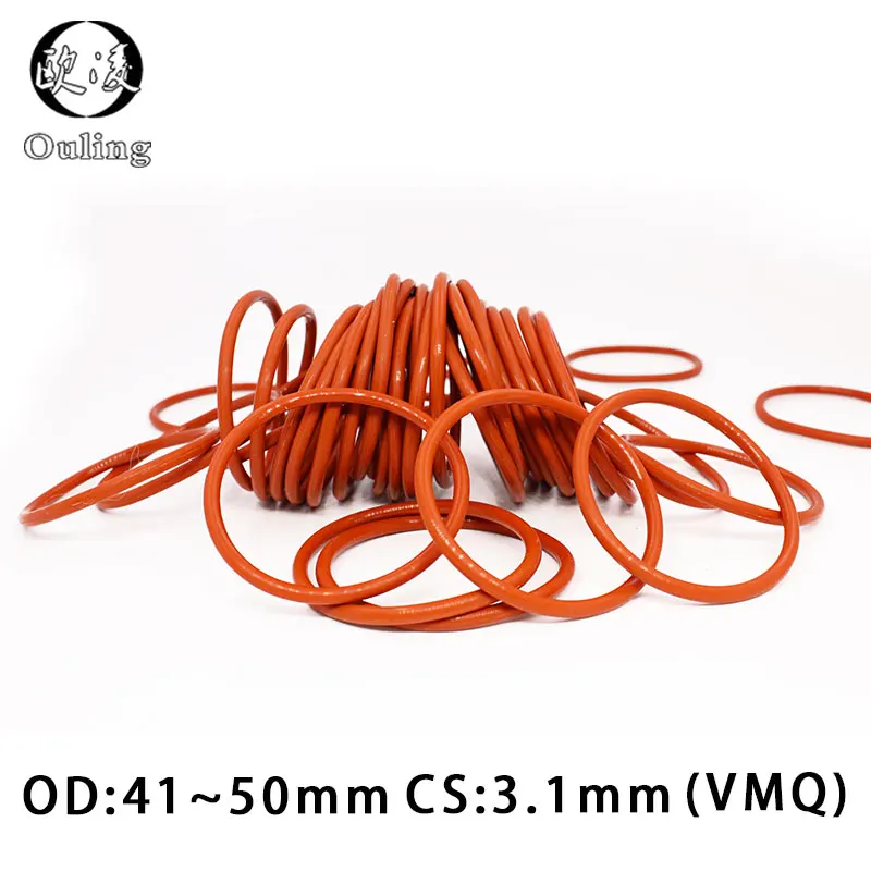 5PCS/lot Red Silicon Ring Silicone/VMQ O ring 3.1mm Thickness OD 41/42/43/45/48/50mm Rubber O-Ring Seal Gasket Rings Washer
5PCS/lot Red Silicon Ring Silicone/VMQ O ring 3.1mm Thickness OD 41/42/43/45/48/50mm Rubber O-Ring Seal Gasket Rings Washer