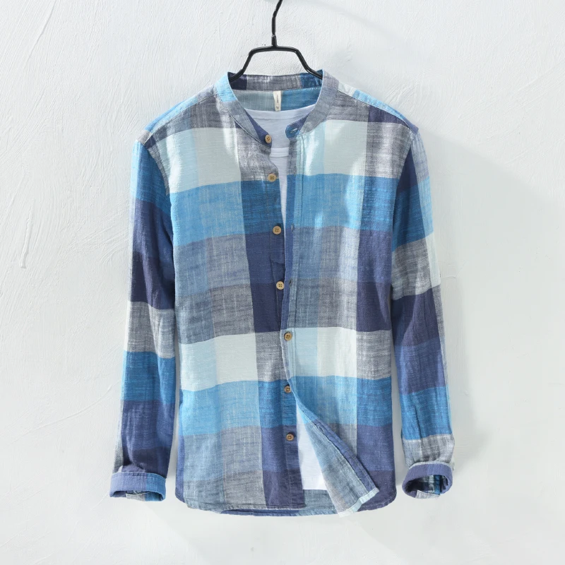 2018 New arrival long-sleeved men's loose retro plaid shirt stand collar fashion linen shirt men brand clothing camisa masculina
2018 New arrival long-sleeved men's loose retro plaid shirt stand collar fashion linen shirt men brand clothing camisa masculina