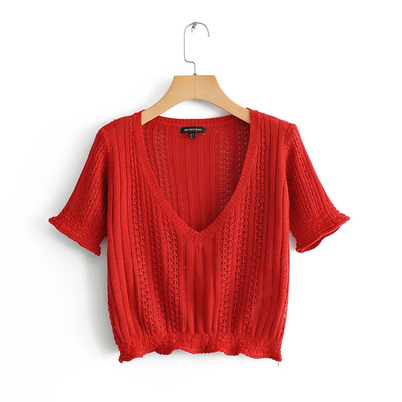 Spring Female Sweater V-Neck Coat Short Women Solid Knitted Thin Jacket Pillovers Hollow Summer Female Outerwear Sweater Tops
Spring Female Sweater V-Neck Coat Short Women Solid Knitted Thin Jacket Pillovers Hollow Summer Female Outerwear Sweater Tops