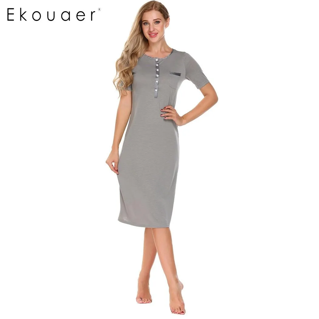 Ekouaer Brand Casual Sleepwear Women Short Sleeve Front Button Long Nightgown Summer Loose Calf Nightdress Home Clothing
Ekouaer Brand Casual Sleepwear Women Short Sleeve Front Button Long Nightgown Summer Loose Calf Nightdress Home Clothing