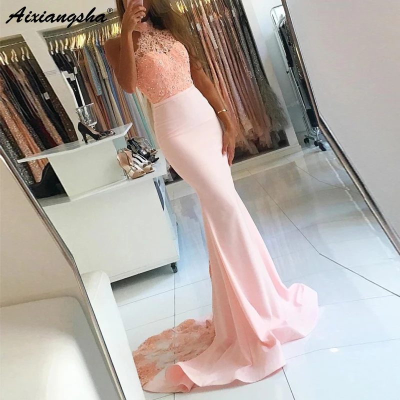 Pink Mermaid Prom Dress vestido de formatura Halter Appliques Lace Beaded Evening Gown 2019 Backless Prom Dresses Long
Pink Mermaid Prom Dress vestido de formatura Halter Appliques Lace Beaded Evening Gown 2019 Backless Prom Dresses Long