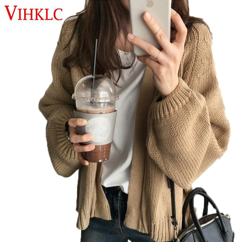 Свитер Кардиган Осенний женский 2018 новый сплошной v-образный Вырез Свободный