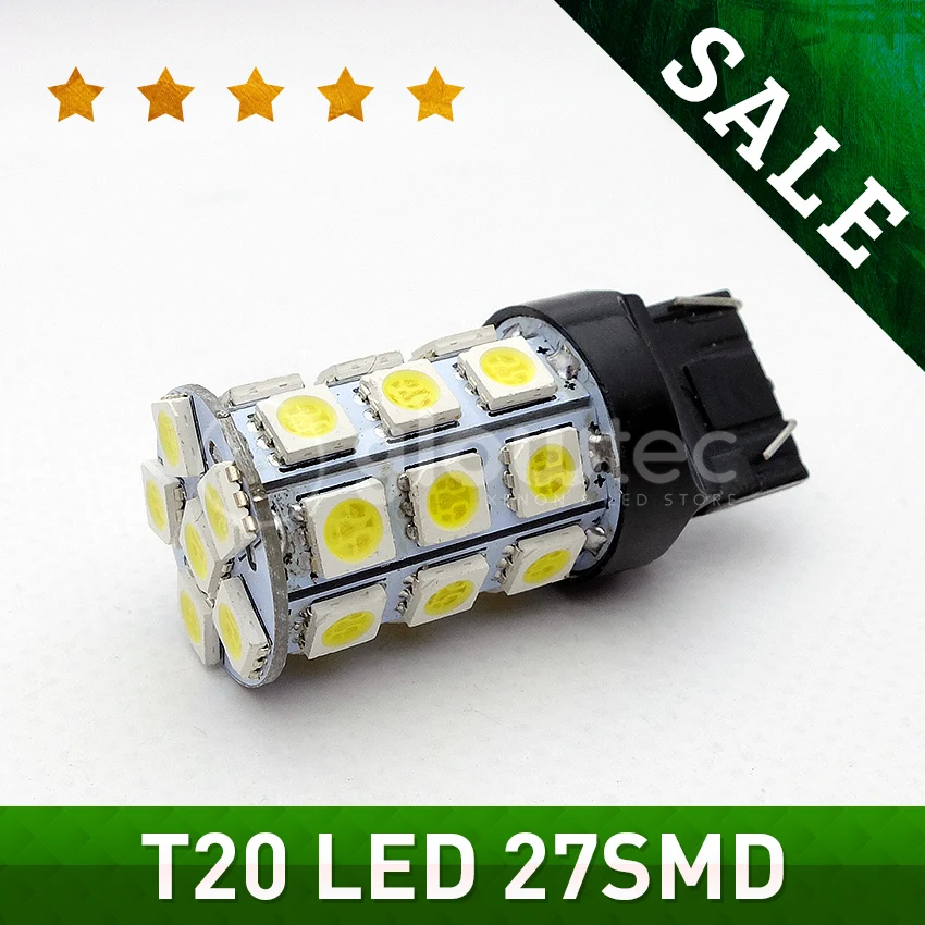 

WHOLESALE 1pc T20 white 27SMD 5050 LED Car Brake Rear Stop Light Bulb Lamp WY21W 7440 7443 T20 27SMD 5050 Lighting GLOWTEC