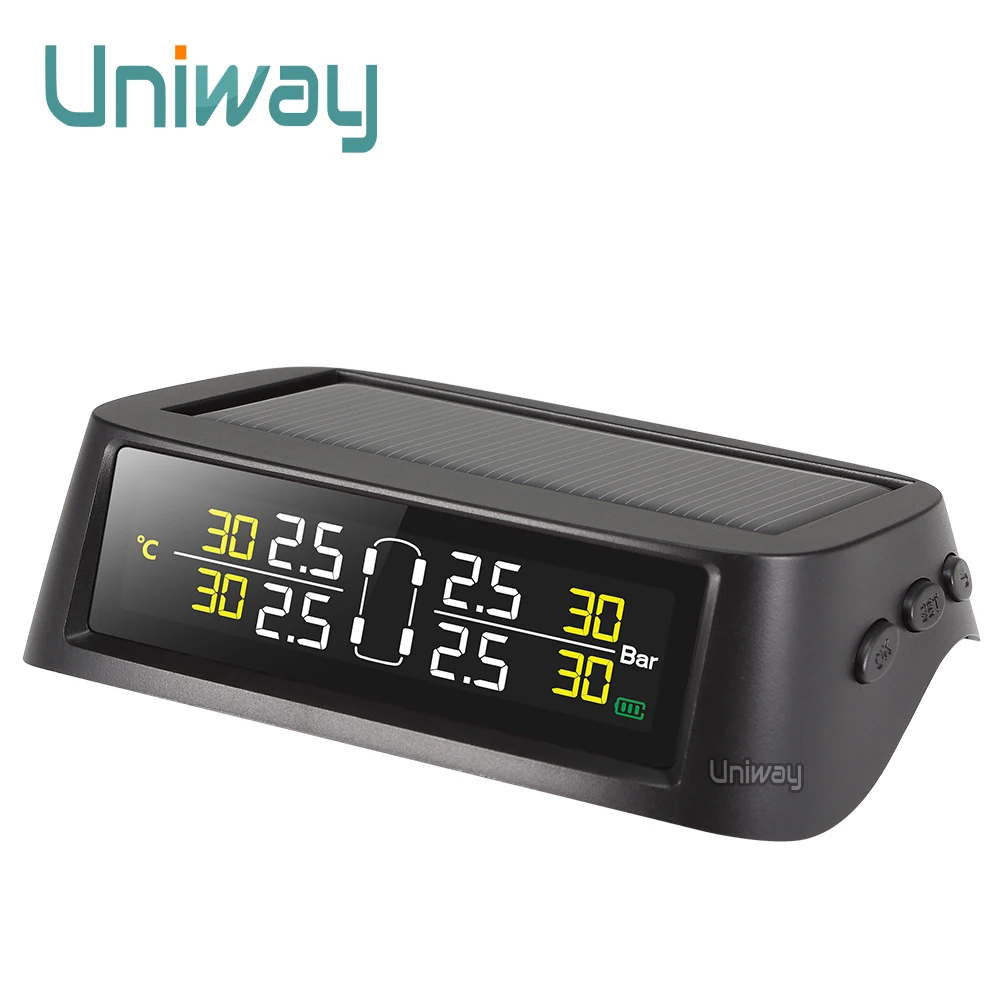 Uniway TPMS Tire Pressure Monitoring System Solar Power charging Digital LCD Display car Security Alarm SystemWith 4 Sensor
Uniway TPMS Tire Pressure Monitoring System Solar Power charging Digital LCD Display car Security Alarm SystemWith 4 Sensor