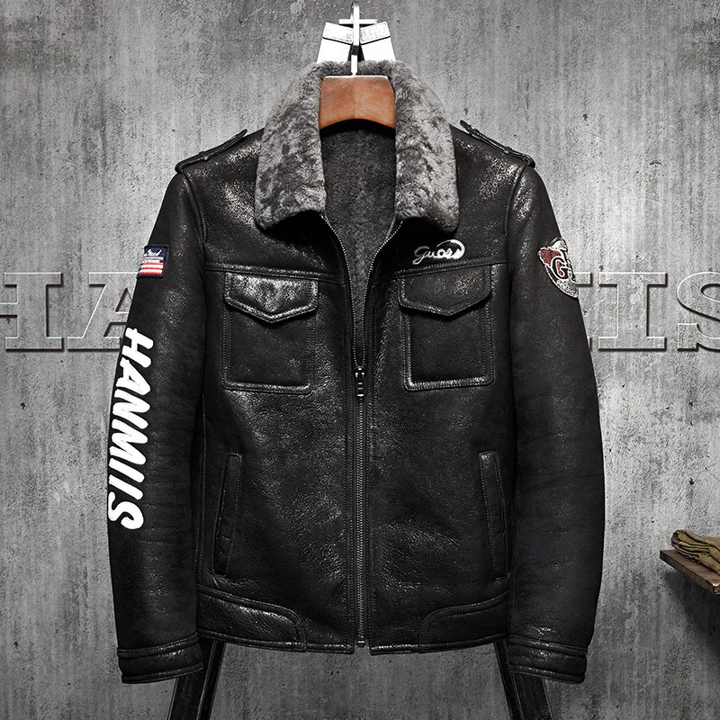 Embroidered B3 Flight Jacket Men's Shearling Coat Australia Wool Man Sheepskin Aviator Fur Coat Short Fur Leather Jacket
Embroidered B3 Flight Jacket Men's Shearling Coat Australia Wool Man Sheepskin Aviator Fur Coat Short Fur Leather Jacket