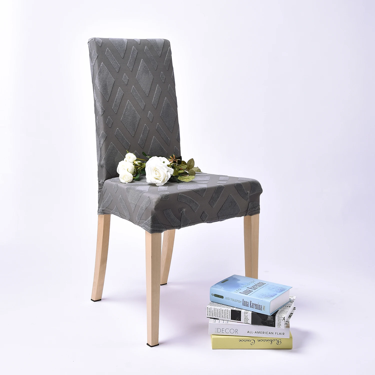 

Waterproof Grey Seat Cover Stretch Wedding Banquet Velvet Solid Printing Chair Cover For Home Party Decor Dining Room D20