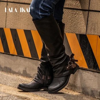 LALA IKAI Boots Women Knee High PU Black Winter Shoes Med Heel Buckle Zipper Weatern PU Leather Studded Boots 014A2702 -45
LALA IKAI Boots Women Knee High PU Black Winter Shoes Med Heel Buckle Zipper Weatern PU Leather Studded Boots 014A2702 -45