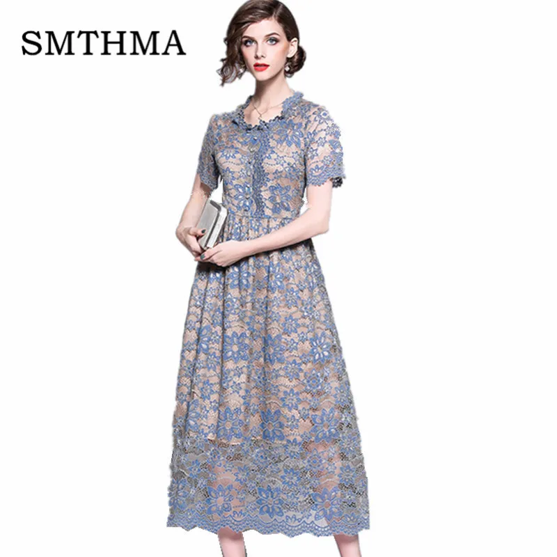 SMTHMA HIGH QUALITY New Fashion Runway summer round neck Lace Long Dress Women's Short sleeve Party Chic Dress size M-XXL
SMTHMA HIGH QUALITY New Fashion Runway summer round neck Lace Long Dress Women's Short sleeve Party Chic Dress size M-XXL