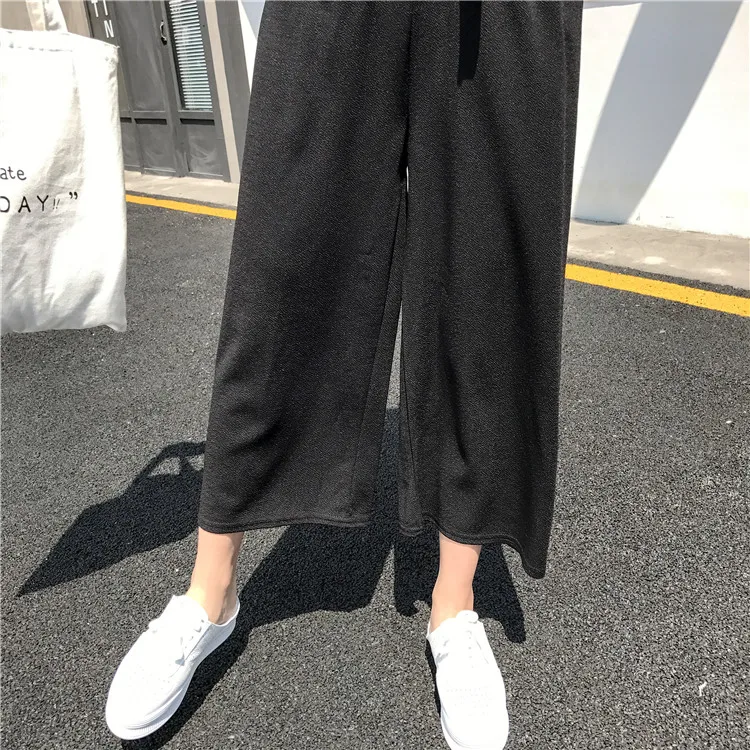 Plus Size - Casual Elastic Waist Loose Wide Leg Pants Preppy Style Trousers Female Palazzo Pants (Us 18W-20W)