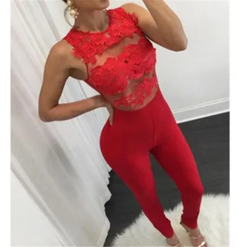 Women Ladies Summer Off Shoulder Sexy Jumpsuit Fashion Sleeveless Lace Patchwork Hollow Perspective Skinny Jumpsuit Streetwear
Women Ladies Summer Off Shoulder Sexy Jumpsuit Fashion Sleeveless Lace Patchwork Hollow Perspective Skinny Jumpsuit Streetwear