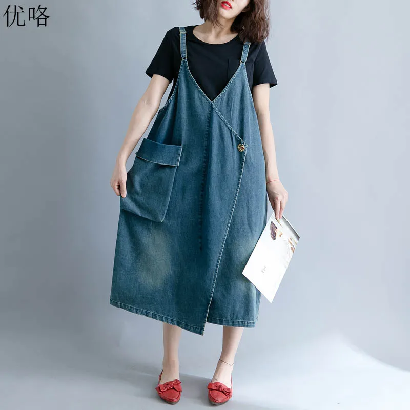 Women Summer Denim Dress Korean Plus Size Sleeveless Long Overalls Jeans Dresses Vintage Female Casual Loose Vestidos 4XL 2019
Women Summer Denim Dress Korean Plus Size Sleeveless Long Overalls Jeans Dresses Vintage Female Casual Loose Vestidos 4XL 2019