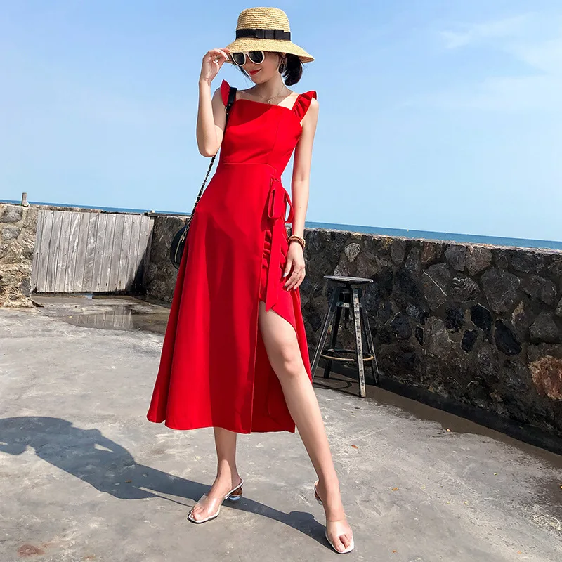 New Beach Maxi Dress Women 2019 Summer Sexy Backless Ruffles Strap Long Slip Dress Side Bow Lace Solid High Split Sundress
New Beach Maxi Dress Women 2019 Summer Sexy Backless Ruffles Strap Long Slip Dress Side Bow Lace Solid High Split Sundress