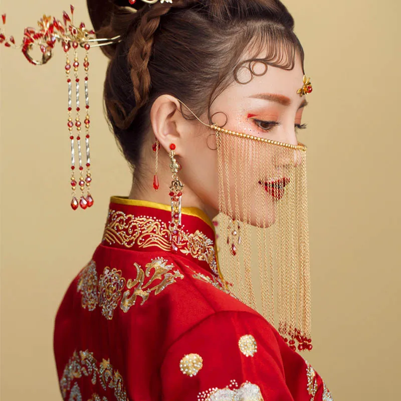 Vintage Chinese Bridal Jewelry Mask Retro Long Tassel Crystal Face Mask Wedding Accessories Handmade Bridal Face Shield VL
Vintage Chinese Bridal Jewelry Mask Retro Long Tassel Crystal Face Mask Wedding Accessories Handmade Bridal Face Shield VL