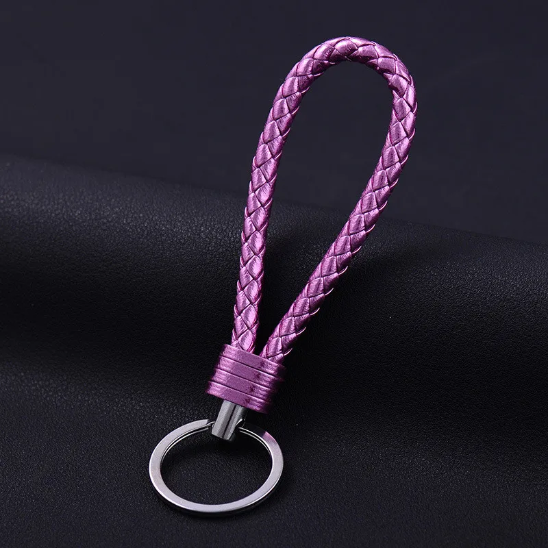 Various Colors Leather PU Wrist Braided Rope Woven Keychain Car Metal
