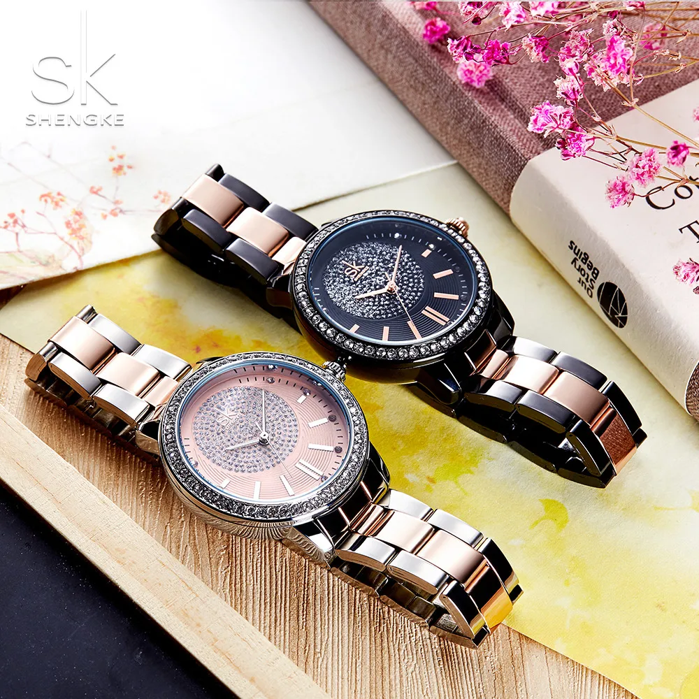 Shengke SK Rose Gold Watch Women Quartz Watches Ladies Top Brand Crystal Luxury Female Wrist Girl Clock Relogio Feminino | Наручные часы