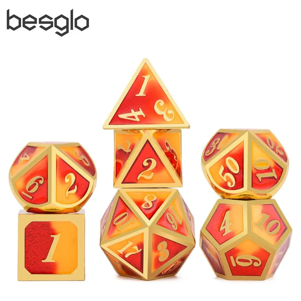 Red&Yellow Double Color Metal Dice with Black Velvet Pouch for Dungeons and Dragons Role Playing Games
Red&Yellow Double Color Metal Dice with Black Velvet Pouch for Dungeons and Dragons Role Playing Games