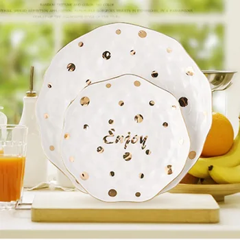Creative Brief Gold Plated Dot Ceramic Procelain Steak Vegetables Plate Hotel Pastry Big Saucer Fruit Dish Tray Tableware Gifts
Creative Brief Gold Plated Dot Ceramic Procelain Steak Vegetables Plate Hotel Pastry Big Saucer Fruit Dish Tray Tableware Gifts
