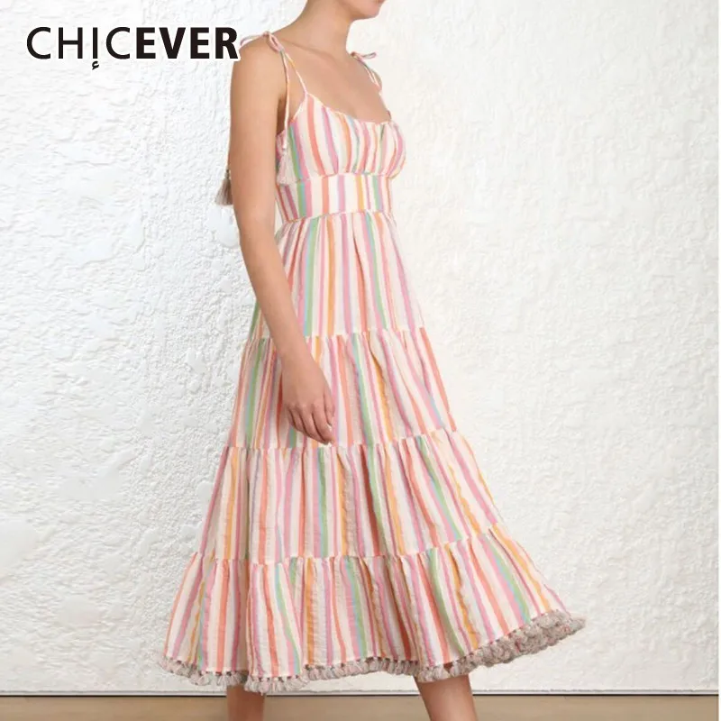 CHICEVER Summer Casual Striped Hit Color Dress For Women Strapless Spaghetti Strap High Waist Tassel A-line Mid Calf Dresses
CHICEVER Summer Casual Striped Hit Color Dress For Women Strapless Spaghetti Strap High Waist Tassel A-line Mid Calf Dresses
