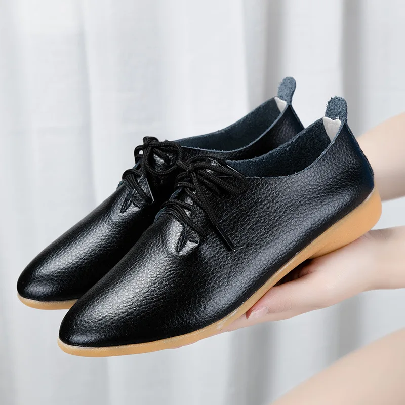 

ZZPOHE Spring women flats shoes Mother Soft Leisure Flats Female Driving Casual Footwear Leather Shoes Women's Slip On Shoes