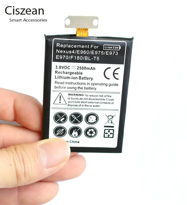 

Ciszean 1x 2500mAh BL-T5 3.8VDC Replacement Li-ion Battery For LG Google Nexus4 Nexus 4 Optimus G E960 E970 E973 E975 F180 LS970