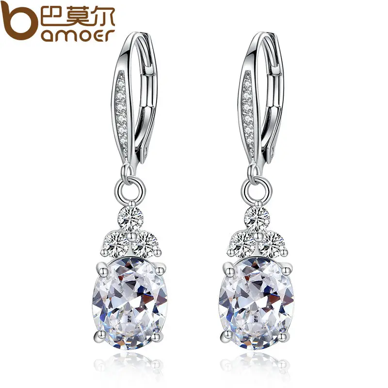 Image 2015 New Authentic Platinum Plated  White   Blue Crystal Anti allergic Environmentally Fashion Drop Earring YIE028