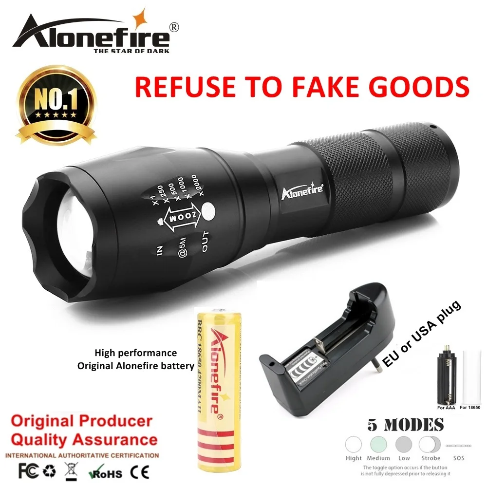 

Alonefire E17/G700 XML T6 5000LM cree led Zoom Flashlight Torch Work camping Bright light for AAA or 18650 Rechargeable battery
