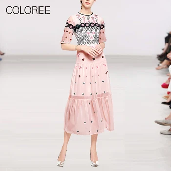 COLOREE Runway Designer Long Dress 2019 Summer Pink Floral Printed O-Neck Elegant Mid Sleeve Dress Lady Casual Dress
COLOREE Runway Designer Long Dress 2019 Summer Pink Floral Printed O-Neck Elegant Mid Sleeve Dress Lady Casual Dress