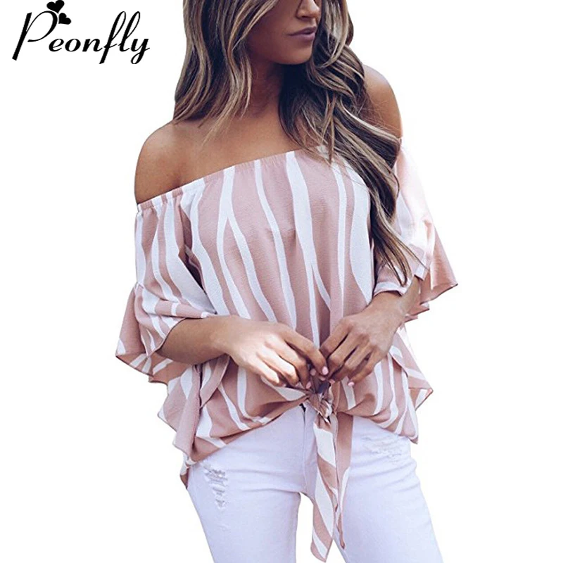 PEONFLY Women Off Shoulder Striped Blouse Summer Sexy Backless Chiffon Blouse Lotus Leaf Edge Femme Shirt Pink black blue
PEONFLY Women Off Shoulder Striped Blouse Summer Sexy Backless Chiffon Blouse Lotus Leaf Edge Femme Shirt Pink black blue