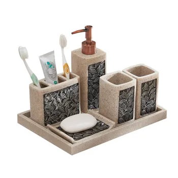 Chinese creative resin bathroom five-piece bathroom toiletries gift gift green leaf sandstone set LO725237
Chinese creative resin bathroom five-piece bathroom toiletries gift gift green leaf sandstone set LO725237