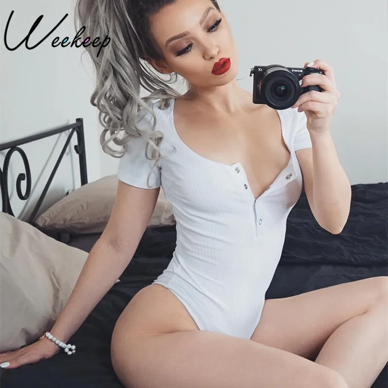 Weekeep Women Sexy Skinny White Bodysuit Summer Short Sleeve Solid Bodysuits Slim Party Club Body Femme Rompers Womens Jumpsuit
Weekeep Women Sexy Skinny White Bodysuit Summer Short Sleeve Solid Bodysuits Slim Party Club Body Femme Rompers Womens Jumpsuit