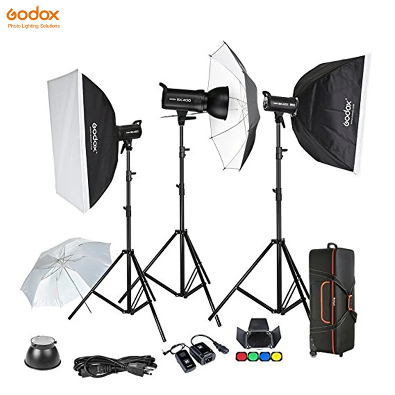 Godox SK400 3 x 400W Flash Kits for Photographic Lighting - Strobes Barn Doors Light Stands Triggers Umbrellas Soft Box Carrying
Godox SK400 3 x 400W Flash Kits for Photographic Lighting - Strobes Barn Doors Light Stands Triggers Umbrellas Soft Box Carrying