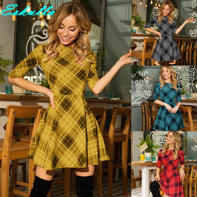 Eskulla 2019 Spring Summer New Women's Lattice Pattern Printed Half sleeve Dress Gril's Draped Work Parties Full Dresses
Eskulla 2019 Spring Summer New Women's Lattice Pattern Printed Half sleeve Dress Gril's Draped Work Parties Full Dresses