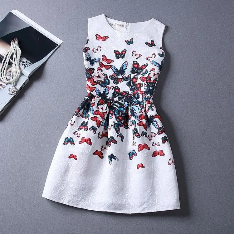 Image Girls Formal Dresses Teens Designer Print Flower Butterfly Sleeveless Dress Easter Holiday Girl Costume Vestidos Infantis