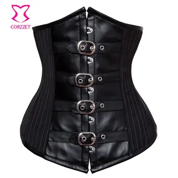Steel Boned Waist Trainer Corset Steampunk Black Leather & Striped Cotton Underbust Waist Slimming Trainer Bustiers For Women
Steel Boned Waist Trainer Corset Steampunk Black Leather & Striped Cotton Underbust Waist Slimming Trainer Bustiers For Women