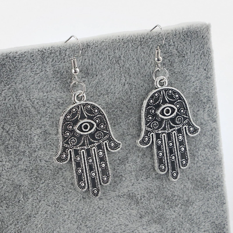 1pair Antique Silver HAMSA Palm With Eye Charm Pendant Earring Big Hook Cool Jewellery For Women
1pair Antique Silver HAMSA Palm With Eye Charm Pendant Earring Big Hook Cool Jewellery For Women