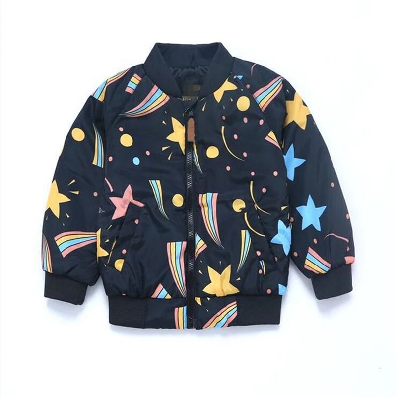 

2016 Autumn Winter Kids Thin Cotton PADDING Coat Boys Girls Baseball Uniform Starry Sky Flying Jacket For 3-7T Children Outwears