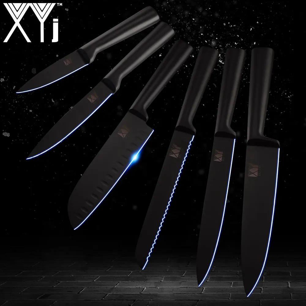 XYj набор кухонных ножей 4Cr14 черные стальные ножи ультра острое лезвие нож для мяса