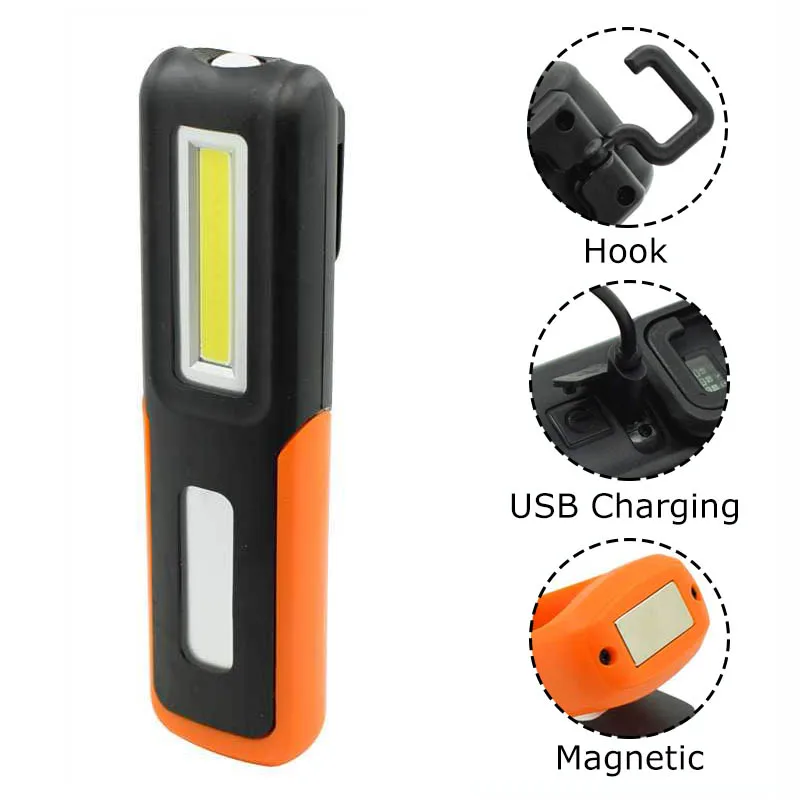 Portable COB LED Work Light Torch USB Rechargeable Magnet Flashlight Inspection Lamp Hanging Lantern with Hook Battery USB Cable
Portable COB LED Work Light Torch USB Rechargeable Magnet Flashlight Inspection Lamp Hanging Lantern with Hook Battery USB Cable