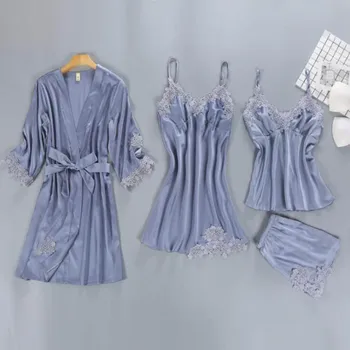 4 piece pajamas for women suit satin silk pajamas set sleep lounge home suit with chest pad sleepwear clothing
4 piece pajamas for women suit satin silk pajamas set sleep lounge home suit with chest pad sleepwear clothing