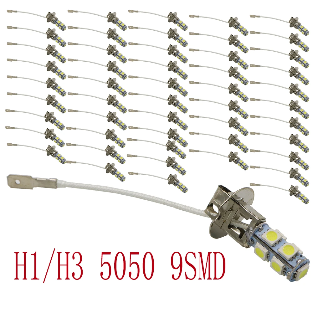 YSY 50pcs H1 H3 Led Bulbs Super Bright High Power 9SMD 5050 Auto LED H1 Car Light Fog Signal Turn Light Driving DRL Lamp DC12V
YSY 50pcs H1 H3 Led Bulbs Super Bright High Power 9SMD 5050 Auto LED H1 Car Light Fog Signal Turn Light Driving DRL Lamp DC12V
