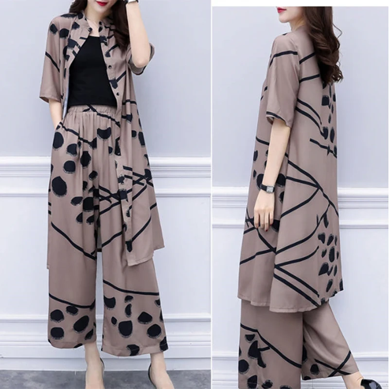 Fashion Elegant 2 Piece Set Women Spring Summer Long Cardigan Blouse And Wide Leg Pant Sets Chiffon Pants Suits
Fashion Elegant 2 Piece Set Women Spring Summer Long Cardigan Blouse And Wide Leg Pant Sets Chiffon Pants Suits