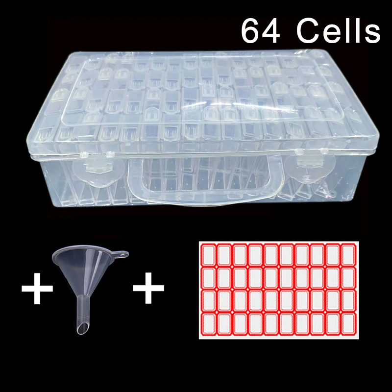 64 Cells Plastic Storage Box Funnel and Stickers Sets for Diamond Painting Accessories Tools Container Box Sets Diamond Painting
64 Cells Plastic Storage Box Funnel and Stickers Sets for Diamond Painting Accessories Tools Container Box Sets Diamond Painting