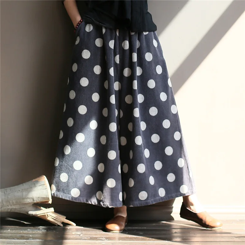 Women Corduroy Wide Leg Pants Vintage Elastic Waist Trouser Autumn New Print Dot Casual Soft Women Loose Pants
Women Corduroy Wide Leg Pants Vintage Elastic Waist Trouser Autumn New Print Dot Casual Soft Women Loose Pants
