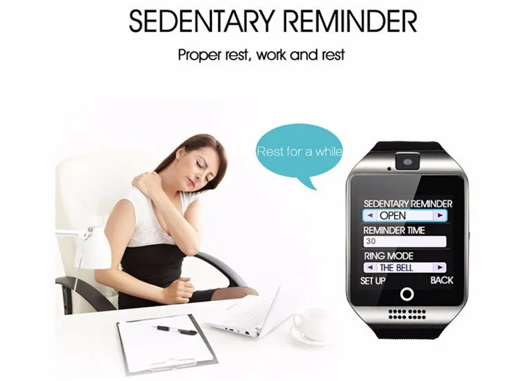 Мужские умные часы Q18S с камерой Bluetooth Facebook Whatsapp Twitter синхронизация SMS Смарт