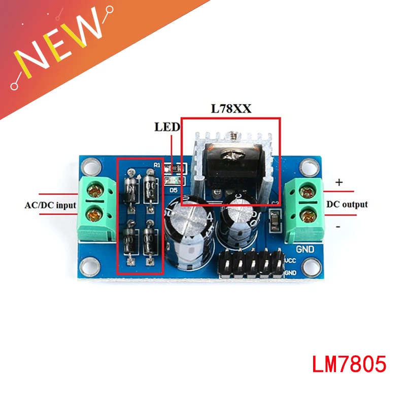 LM7805 DC/AC Three Terminal Voltage Regulator Power Supply Module 5V Output Max 1.2A
LM7805 DC/AC Three Terminal Voltage Regulator Power Supply Module 5V Output Max 1.2A