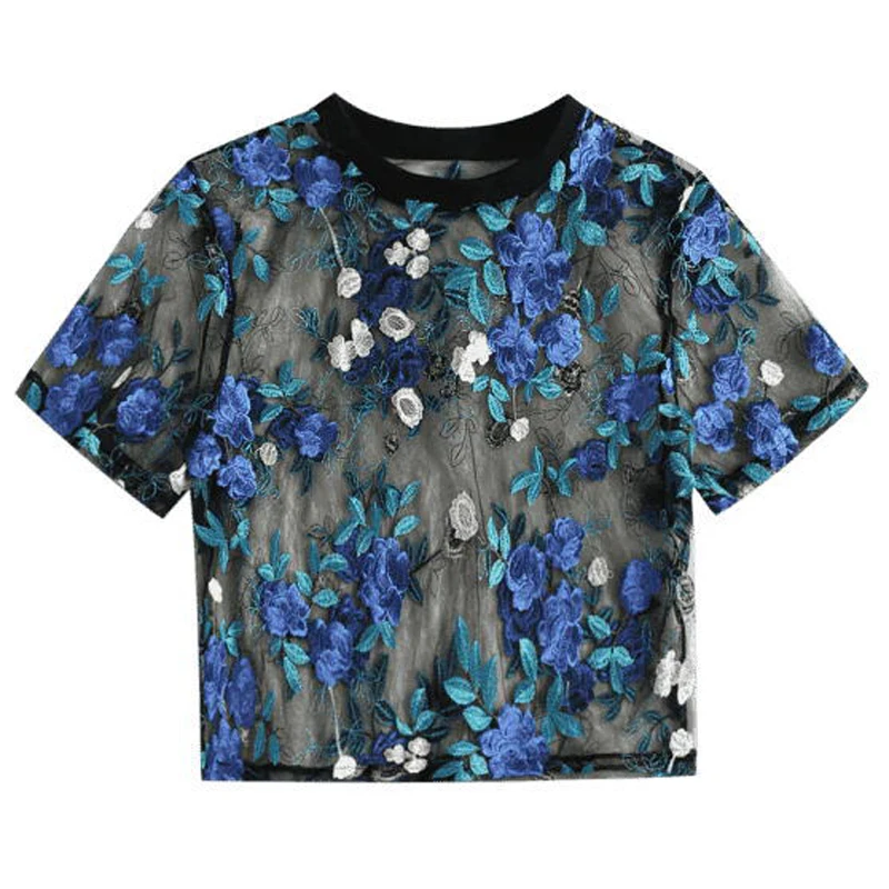 Boho Multicolor Floral Embroidery Sheer Mesh Sexy Crop Blouse Women 2019 Summer Round Neck Short Sleeve Elegant Top Blouses
Boho Multicolor Floral Embroidery Sheer Mesh Sexy Crop Blouse Women 2019 Summer Round Neck Short Sleeve Elegant Top Blouses