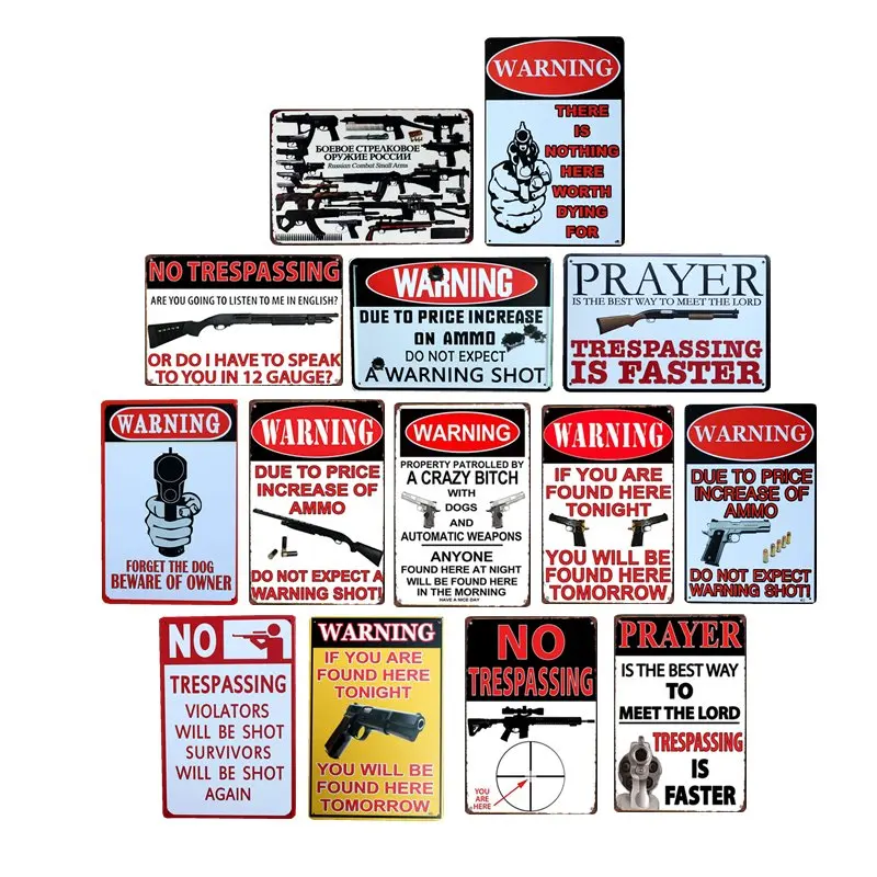 No Trespassing Warning Gun Shot Metal Tin Signs Vintage Plate Wall Bar Garage Shop Home Cafe Store Decor Plaque Poster 20x30cm
No Trespassing Warning Gun Shot Metal Tin Signs Vintage Plate Wall Bar Garage Shop Home Cafe Store Decor Plaque Poster 20x30cm
